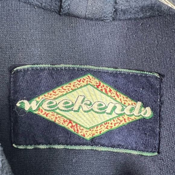 VINTAGE WEEKENDS Blue Denim Jean Jacket with Navy Blue Fleece Hood Medium - Picture 3 of 10